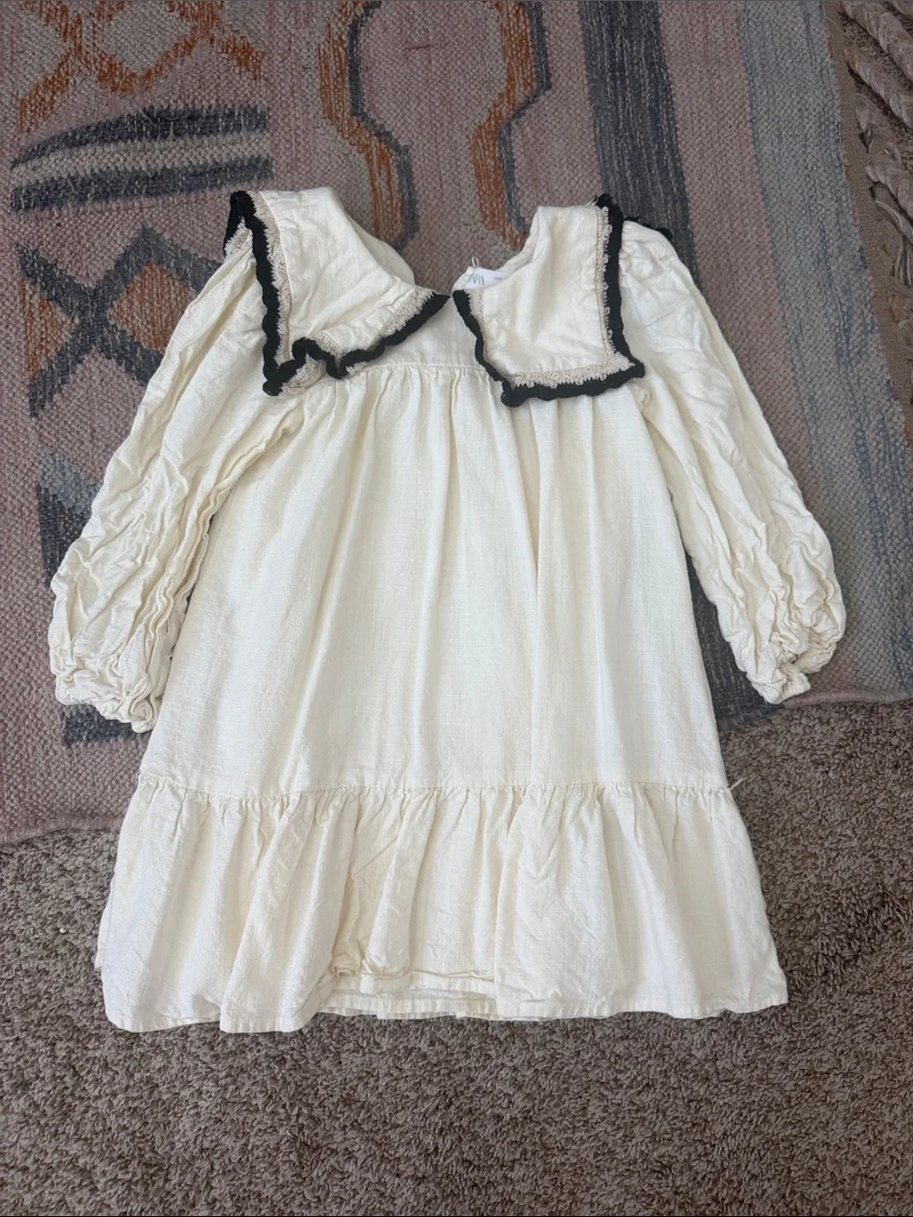 Zara Cream Dress with Black Scalloped Trim
